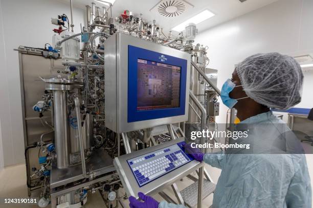 Technician conducts checks on fermentation equipment in a laboratory on a non-production day at the Biovac Institute facility, part of the World...