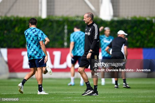 Massimiliano Allegri of Juventus during a training session ahead of their UEFA Champions League group H match against SL Benfica at Allianz Stadium...