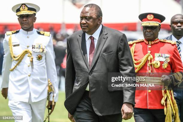 Outgoing Kenya president Uhuru Kenyatta is seen at the Moi International Sports Center Kasarani in Nairobi, Kenya, on September 13, 2022 during...