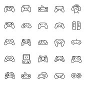 Gamepad, joypad, linear icon set. Gamepads. Video game controller. Line with editable stroke