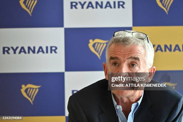 Michael OLeary, CEO of Irish budget airline Ryanair, gives a press conference in Budapest, Hungary on September 13, 2022. - Hungary had slapped a...