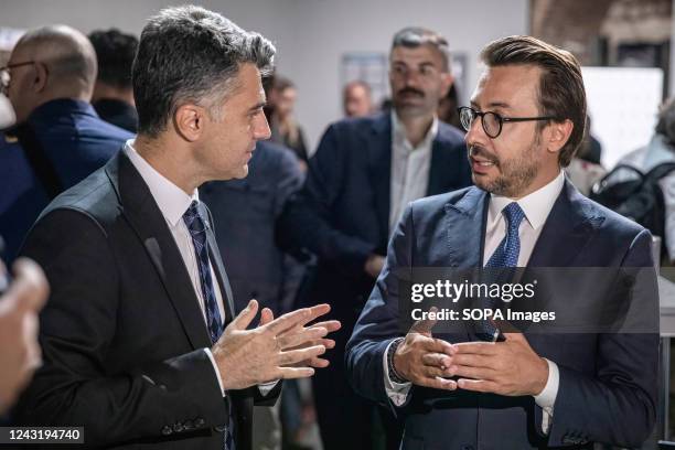 Anadolu Agency General Manager Serdar Karagoz and Anadolu Agency Visual News Editor Firat Yurdakul seen evaluating photographs at the Istanbul Photo...