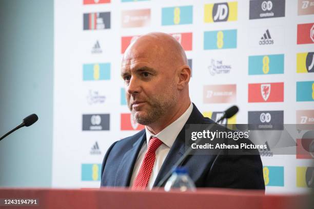 Wales Manager Rob Page speaks during the Wales Squad Announcement at The Vale Resort on September 13, 2022 in Hensol, Wales.