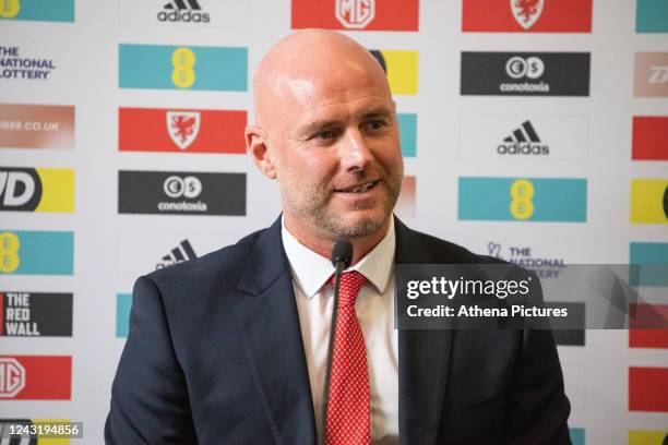 Wales Manager Rob Page speaks during the Wales Squad Announcement at The Vale Resort on September 13, 2022 in Hensol, Wales.