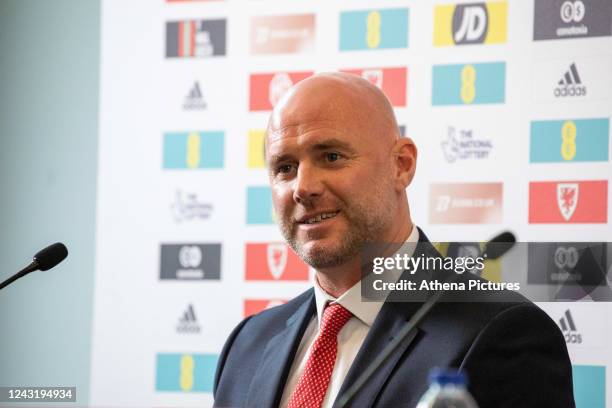 Wales Manager Rob Page speaks during the Wales Squad Announcement at The Vale Resort on September 13, 2022 in Hensol, Wales.