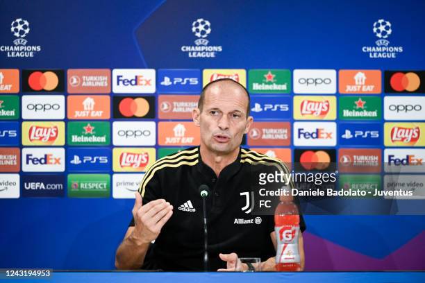 Massimiliano Allegri of Juventus during a press conference ahead of their UEFA Champions League group H match against SL Benfica at Allianz Stadium...