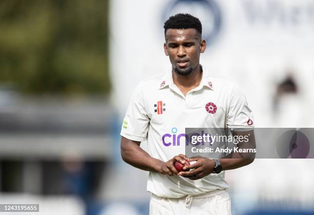 Lizaad Williams of Northamptonshire looks on during the LV= Insurance County Championship match between Northamptonshire and Surrey at The County...