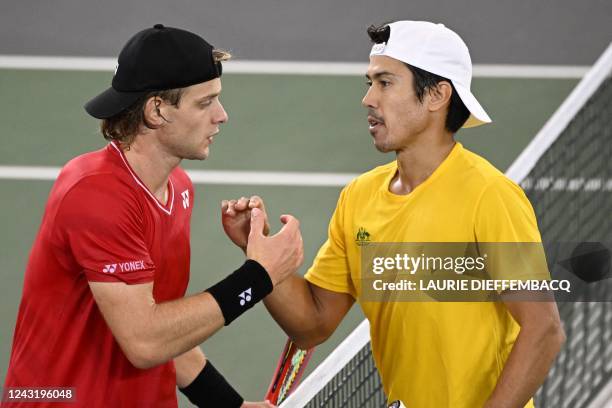 Belgian Zizou Bergs and Australian Jason Kubler pictured after the game between Belgian Bergs and Australian Kubler, the first game between the...