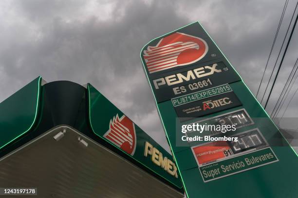 Fuel prices at a Petroleos Mexicanos gas station in Naucalpan, Mexico State, Mexico, on Saturday, Aug. 13, 2022. Soaring prices of food and fuel...