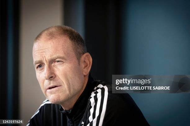 Copenhagen's Danish head coach Jess Thorup addresses a press conference in Copenhagen on September 13 on the eve of the UEFA Champions League match...