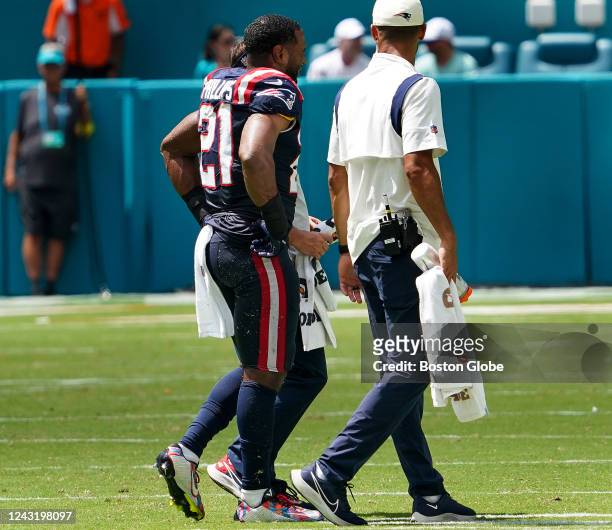 Miami Gardens, FL New England Patriots safety Adrian Phillips was injured during the second quarter but was able to walk off the field under his own...