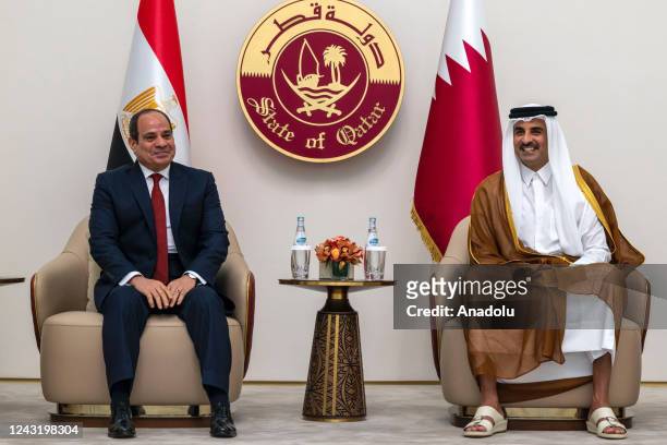 Egyptian President Abdel Fattah al-Sisi meets with Emir of Qatar Sheikh Tamim bin Hamad Al-Thani in Doha, Qatar on September 13, 2022.