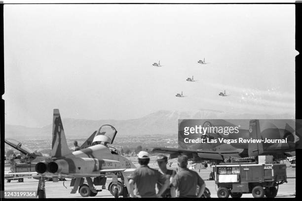 Change of command ceremony at Nellis Air Force Base on June 3, 1981. General Jack Gregory became the eighth commander of Nellis when he took over...