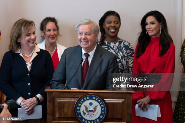 Sen. Lindsey Graham speaks during news conference to announce a new bill on abortion restrictions, on Capitol Hill September 13, 2022 in Washington,...