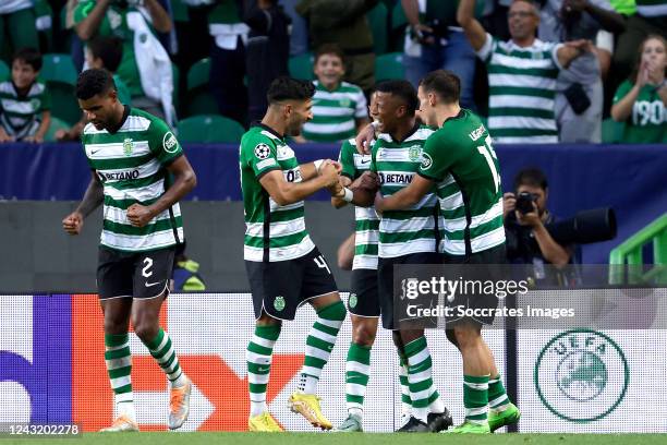 Arthur Gomes Sporting Clube de Portugal celebrates 2-0 with Manuel Ugarte Sporting Clube de Portugal, Ricardo Esgaio Sporting Clube de Portugal,...