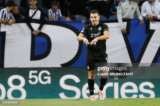 Club's Ferran Jutgla celebrates after scoring during the match between Belgian soccer team Club Brugge KV and Portuguese FC Porto, Tuesday 13...