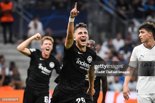 Jesper LINDSTROM of Eintracht Frankfurt celebrates his goal during the UEFA Champions League group D match between Olympique Marseille and Eintracht...