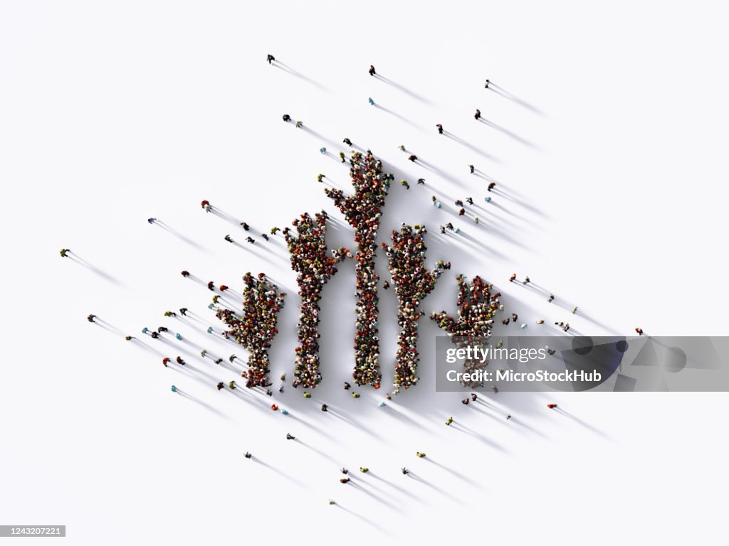 Human Hands Formed by Human Crowd on White Background
