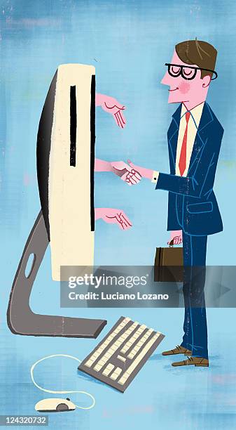sociat networks - handshake blue background stock illustrations