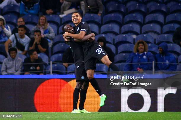 Antonio Nusa of Club Brugge celebrates after scoring his team's forth goal during the UEFA Champions League group B match between FC Porto and Club...