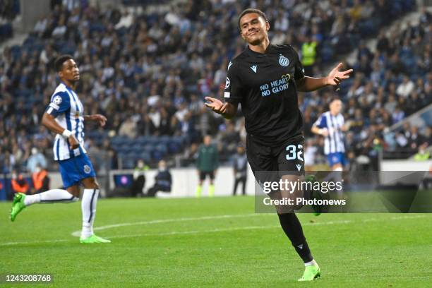 Nusa Antonio forward of Club Brugge celebrates scoring a goal during the Champions League Group B match between FC Porto and Club Brugge KV on...