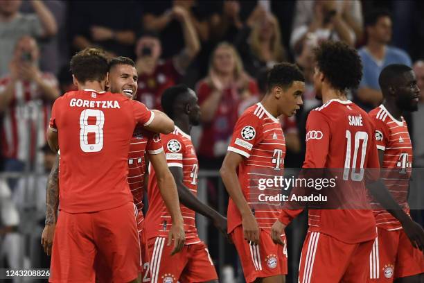 September 13: Lucas Hernandez Centre-Back of Bayern Munich and France celebrates after scoring his sides first goal during the UEFA Champions League...