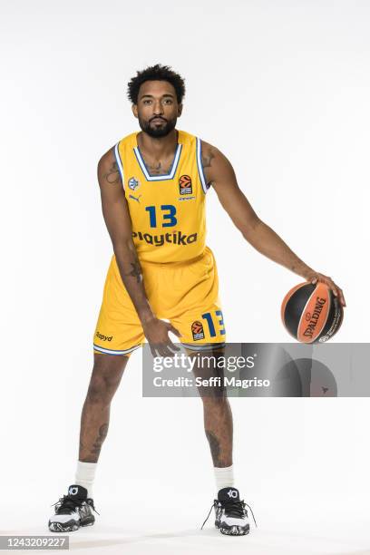 Darrun Hilliard, #13 of Maccabi Playtika Tel Aviv poses during the 2022/2023 Turkish Airlines EuroLeague Media Day at Menora Mivtachim Arena on...