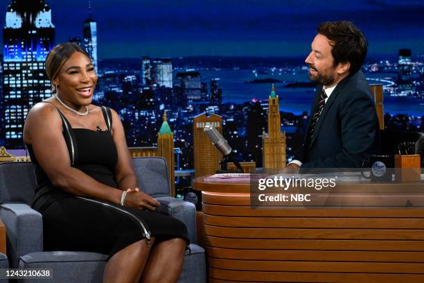 Episode 1708 -- Pictured: Tennis player Serena Williams during an interview with host Jimmy Fallon on Tuesday, September 13, 2022 --