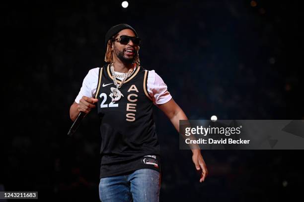 Rapper Lil Jon performs at half time during Game 2 of the 2022 WNBA Finals between the Connecticut Sun and Las Vegas Aces on September 13, 2022 at...