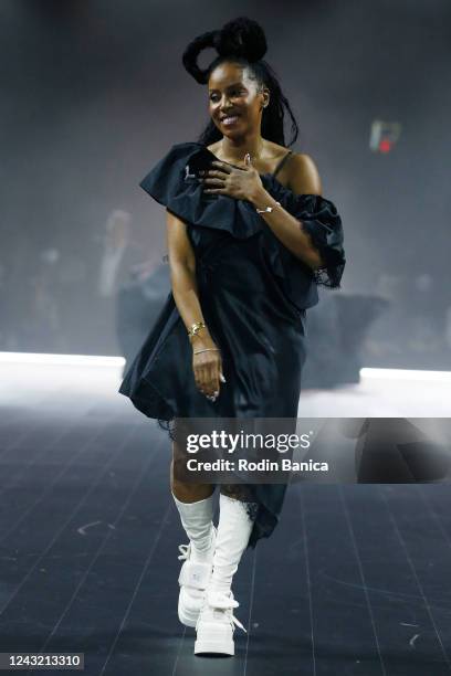 Designer June Ambrose walks the runway at Puma Futrograde Spring 2023 ready to wear fashion show at Cipriani 25 Broadway on September 13, 2022 in New...
