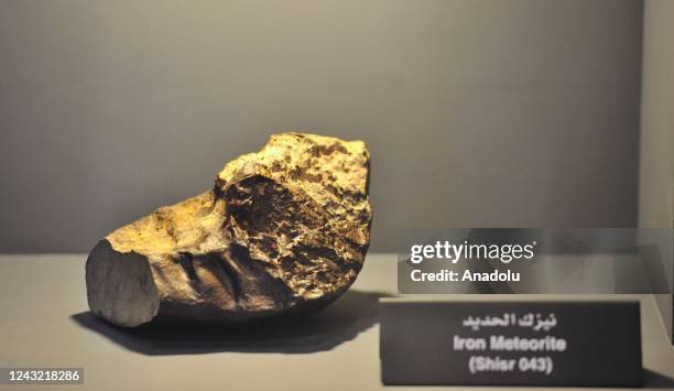 General view of a meteorite on display at an exhibition in Dhofar, Oman on September 12, 2022. Many meteorites, including meteorite fragments of...