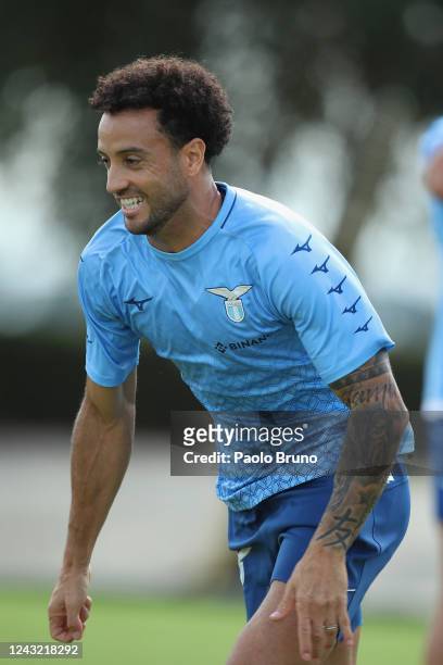 Felipe Anderson of SS Lazio in action during the training session at Formello sport centre on September 14, 2022 in Rome, Italy.