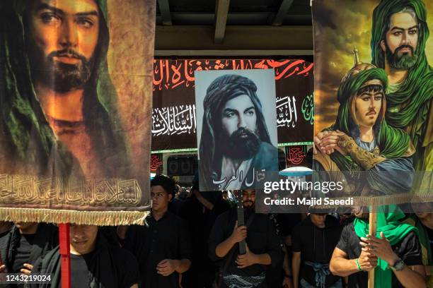 Shi'ite Muslims pray and worship at the Imam Hossain Shrine during the Arbaeen ceremony on September 14, 2022 in Karbala, Iraq. Arbain walking is a...