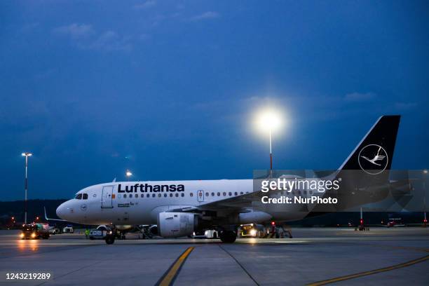 Lufthansa Airbus A319 is seen at John Paul II International Krakow Airport in Balice, Poland on September 8, 2022.