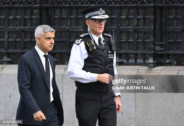 Metropolitan Police commissioner Mark Rowley walks with Mayor of London Sadiq Khan in central London on September 14 ahead of the ceremonial...