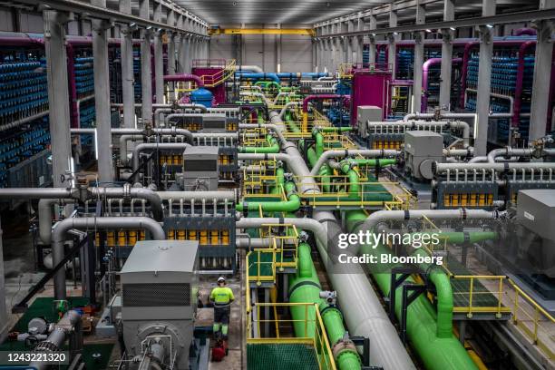 An engineer on the reverse osmosis floor at the ITAM Llobregat desalination plant, operated by Ens dAbastament dAigua Ter-Llobregat in the El Prat de...