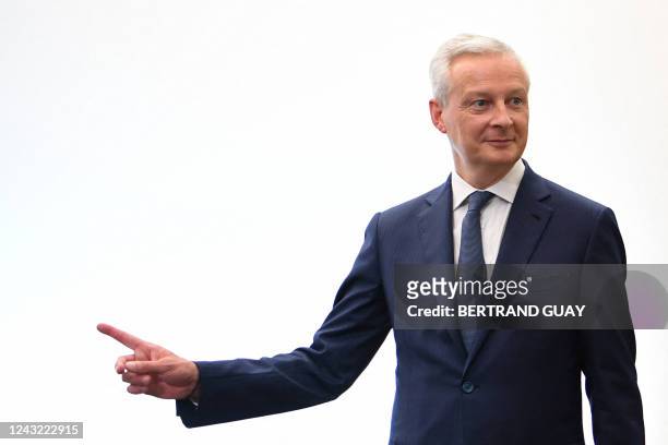 French Minister for the Economy and Finances Bruno Le Maire gestures at the end of a press conference on the energy situation in France and Europe in...