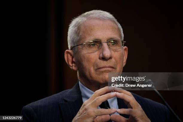 Dr. Anthony Fauci, director of the National Institutes of Allergy and Infectious Diseases, testifies during a Senate Committee on Health, Education,...