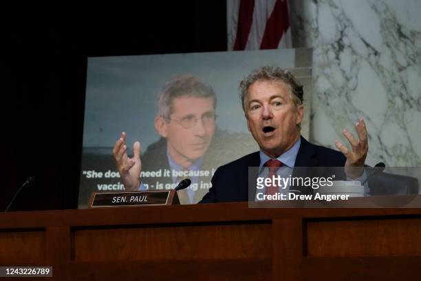 Sen. Rand Paul questions Dr. Anthony Fauci, director of the National Institutes of Allergy and Infectious Diseases, during a Senate Committee on...
