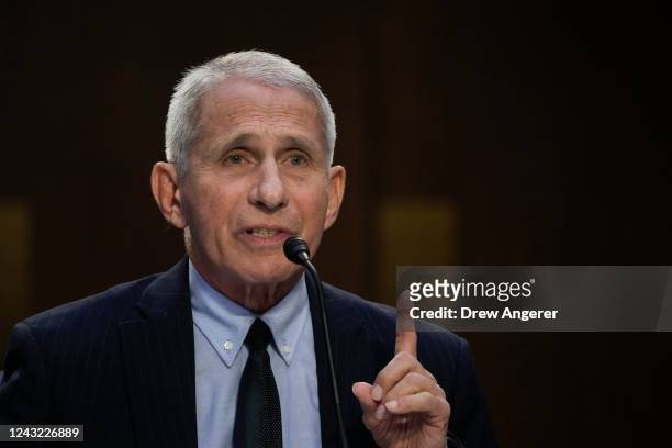 Dr. Anthony Fauci, director of the National Institutes of Allergy and Infectious Diseases, testifies during a Senate Committee on Health, Education,...