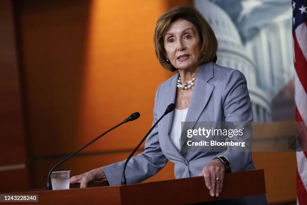 House Speaker Nancy Pelosi, a Democrat from California, speaks during a news conference at the US Capitol in Washington, D.C., US, Wednesday, Sept....