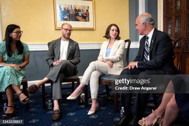 National Domestic Workers Alliance president Ai-Jen Poo, actor Seth Rogen and Lauren Miller Rogen meet with Sen. Bob Casey on Capitol Hill September...