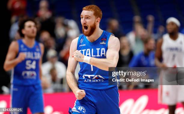 Nico Mannion of Italy during the FIBA EuroBasket 2022 quarterfinal match between France and Italy at EuroBasket Arena Berlin on September 14, 2022 in...