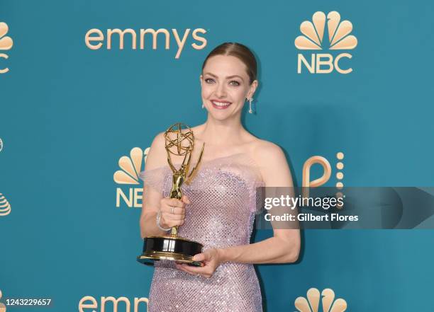 Amanda Seyfried, winner of the Outstanding Lead Actress in a Limited or Anthology Series or Movie award for The Dropout, at the 74th Primetime Emmy...
