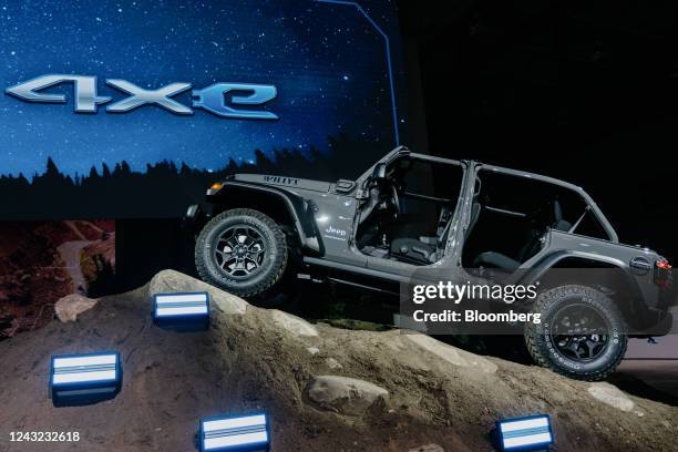 Jeep Wrangler Willys 4xe sports utility vehicle is unveiled during the 2022 North American International Auto Show in Detroit, Michigan, US, on...