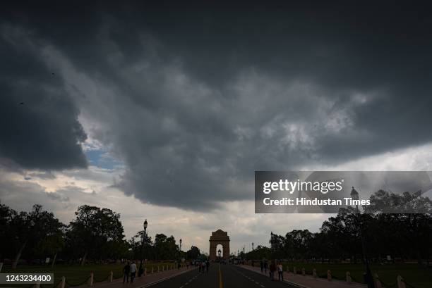 View of India Gate on an overcast day, on September 14, 2022 in New Delhi, India. Parts of the National Capital region recorded rain in the early...