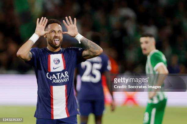 Neymar Jr of Paris Saint Germain celebrates 1-3 during the UEFA Champions League match between Maccabi Haifa v Paris Saint Germain at the Sammy...