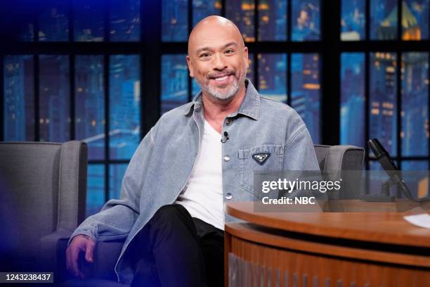 Episode 1329 -- Pictured: Comic Jo Koy during an interview with host Seth Meyers on September 14, 2022 --