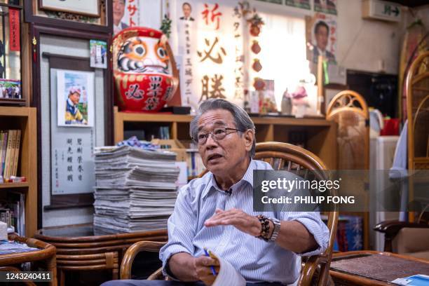 This picture taken on August 19, 2022 shows Chiyoki Tasato, a local activist who opposes the Japan Self-Defense Forces base on Yonaguni Island,...