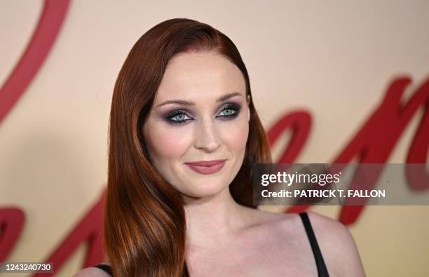 English actress Sophie Turner arrives for the special screening of Netflix's "Do Revenge" at the Netflix Tudum Theater in Los Angeles, California, on...